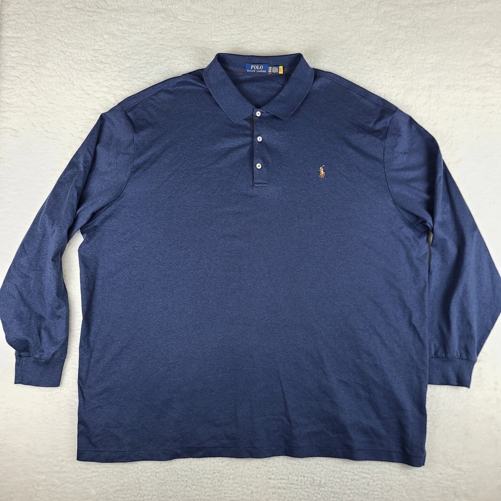 Polo Ralph Lauren Polo Shirt Mens 4XB 4XL BIG Navy Blue Performance Long Sleeve